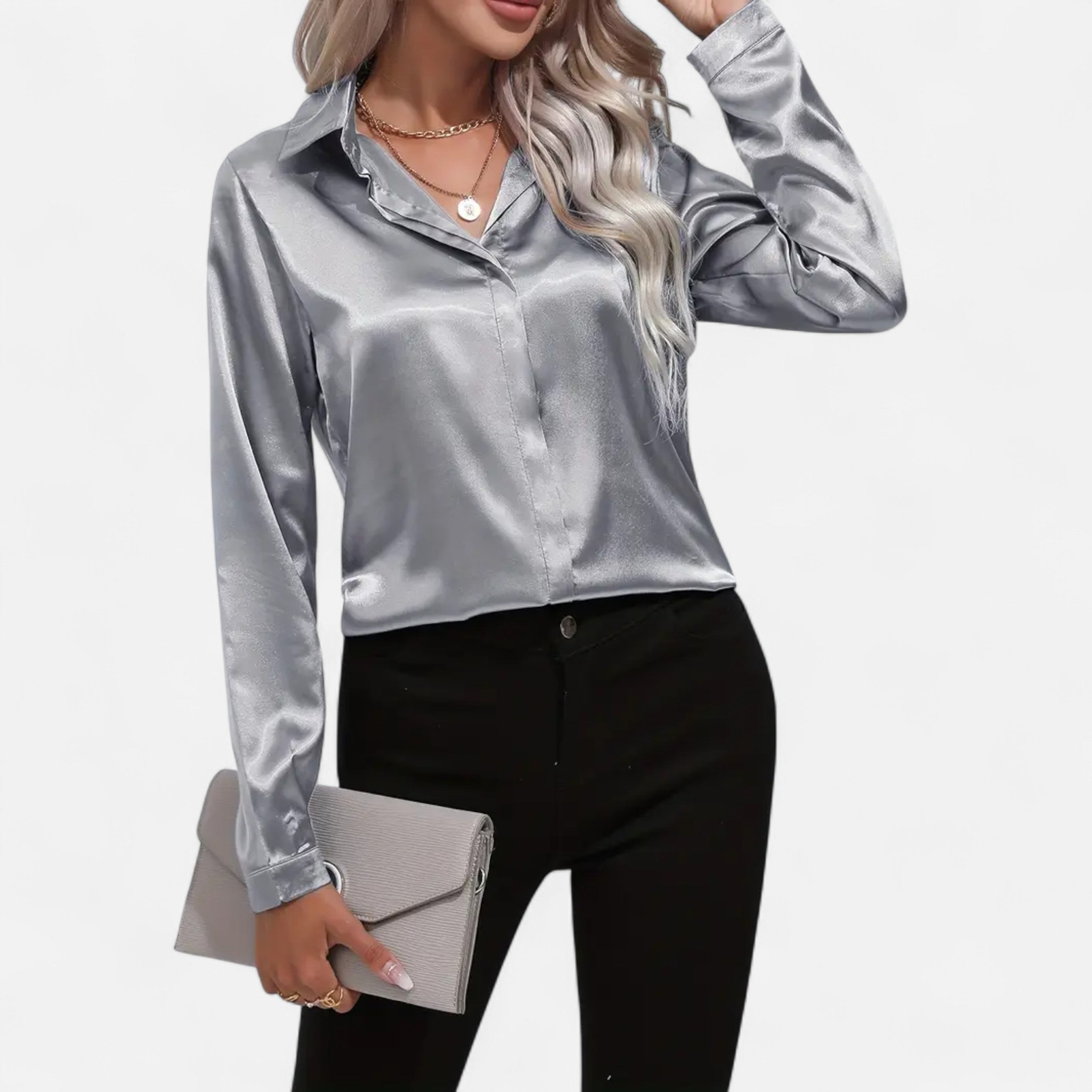 Velqlo | Women’s Dark Blue Single-Button Shirt – Modern Seasonal Elegance