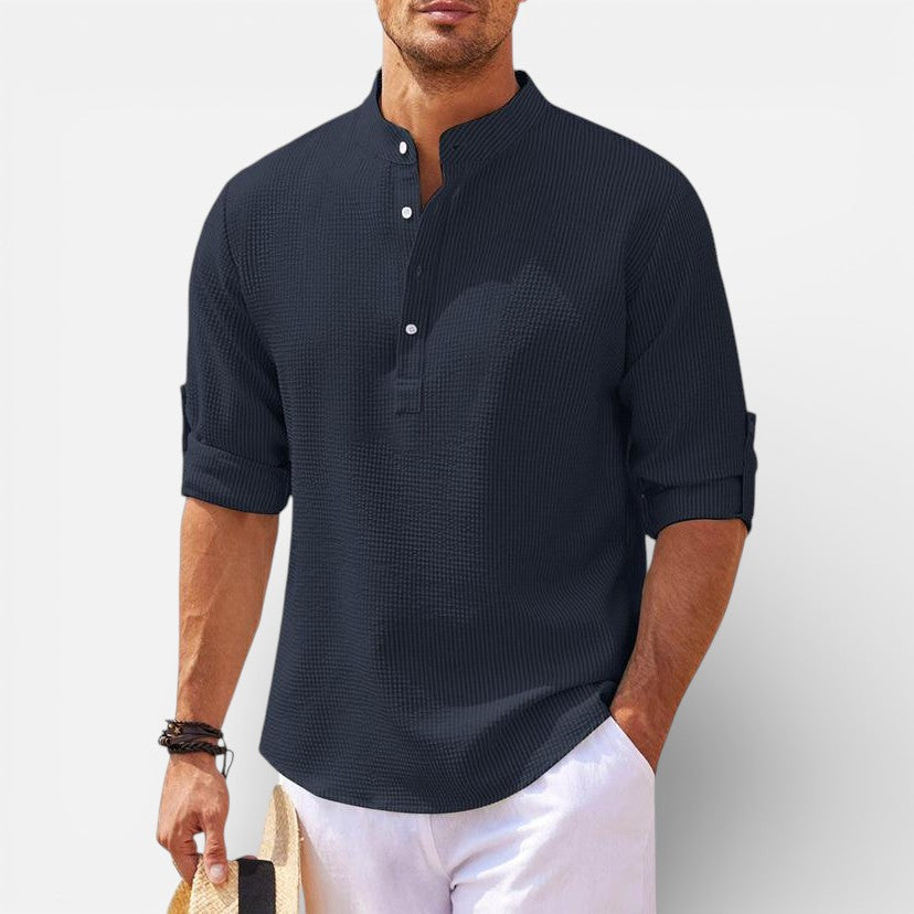 Velqlo | Chemise Henley pour hommes à manches longues, coupe classique