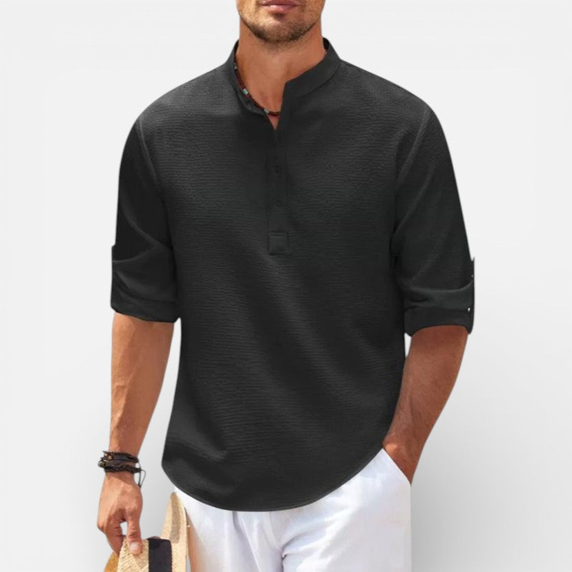 Velqlo | Chemise Henley pour hommes à manches longues, coupe classique