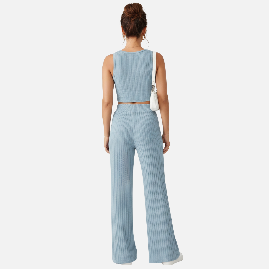 Velqlo | Ensemble gilet en maille et pantalon taille haute pour femme