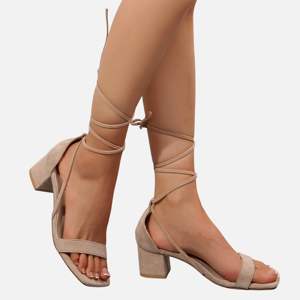 Velqlo | Sandales habillées à talon carré et bout carré pour femme avec laçage