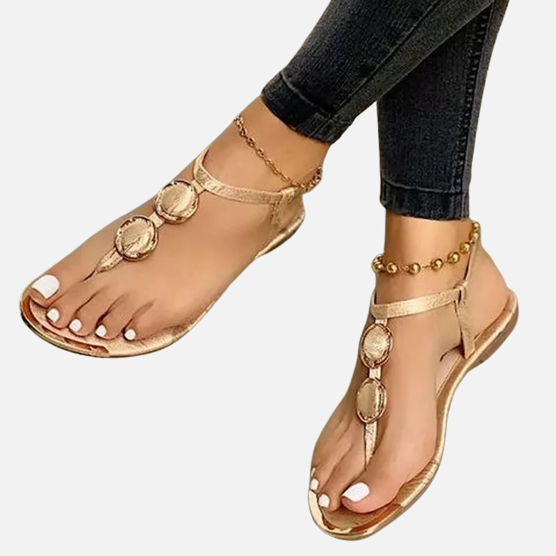 Velqlo | Sandales plates femme en cuir synthétique confort