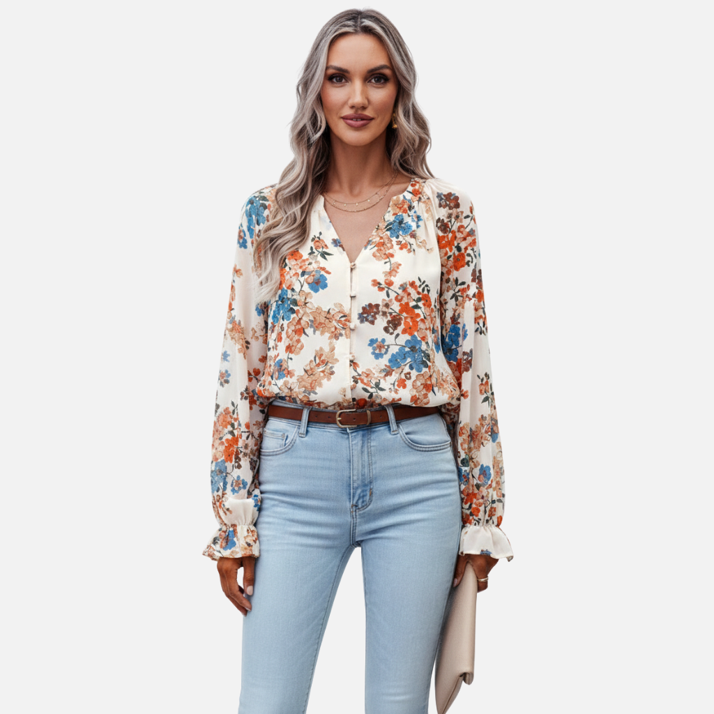 Velqlo | Chemisier floral à manches longues pour femmes, coupe ample