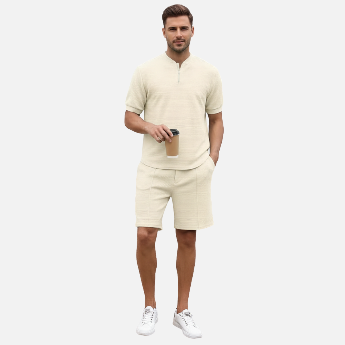 Velqlo | Ensemble chemise zippée à manches courtes et pantalon pour homme