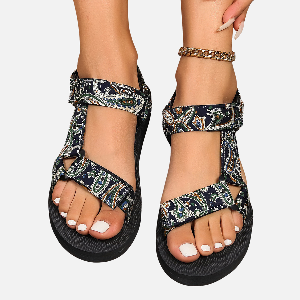 Velqlo | Sandales plates pour femmes en fibres naturelles, confortables pour l'été