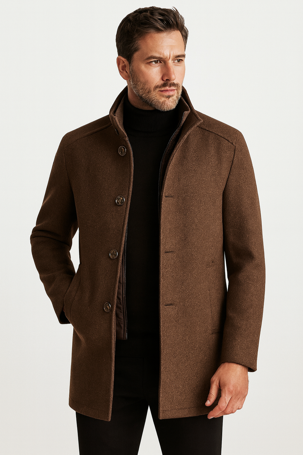 Manteau Long en Laine Mélangée pour Homme Velqlo