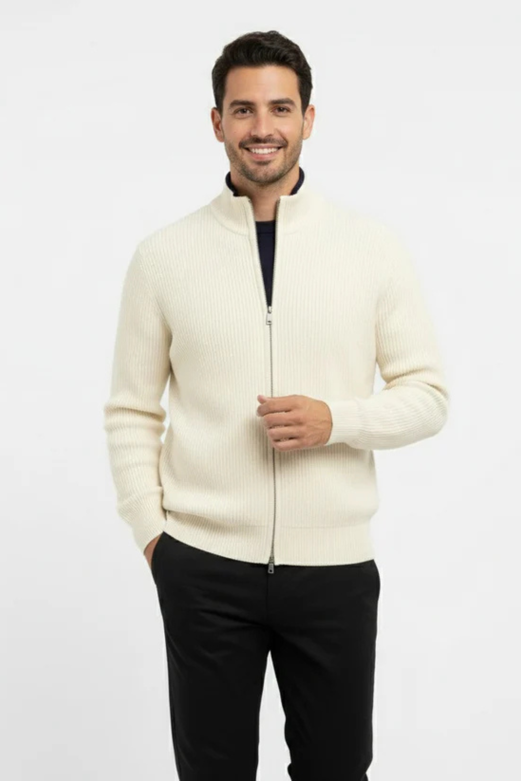 Gilet Tricoté Zippé Velqlo pour Homme – Mélange de Laine