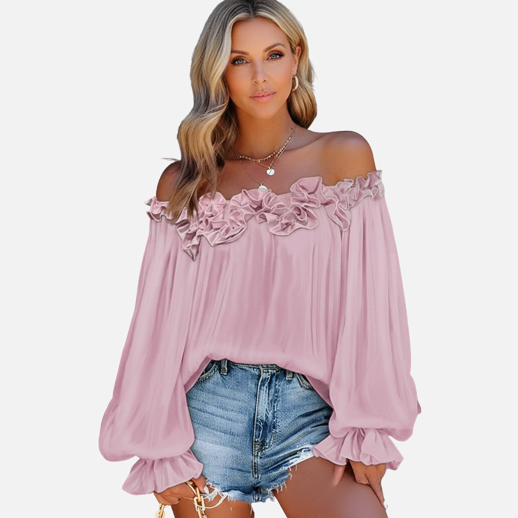 Velqlo | Chemisier à manches volantées pour femme Haut ample décontracté