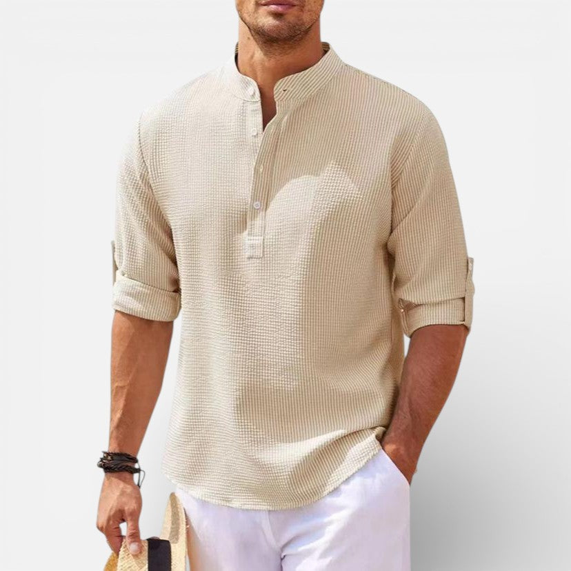 Velqlo | Chemise Henley pour hommes à manches longues, coupe classique