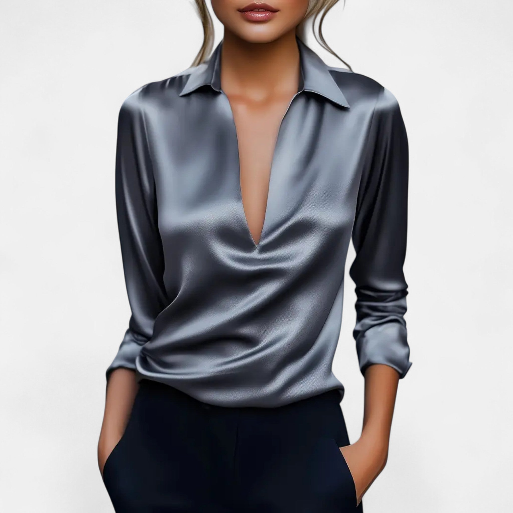 Velqlo | Blouse satin chic à col en V pour femmes