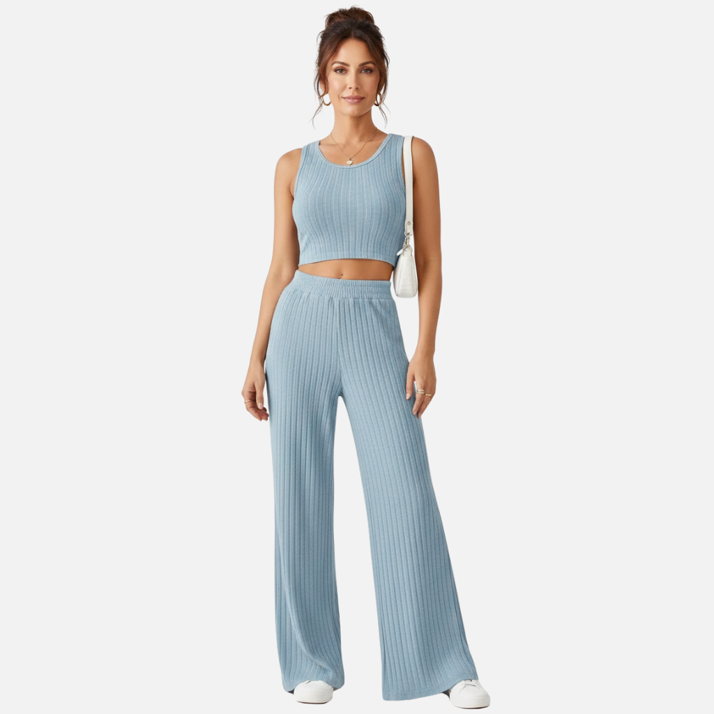 Velqlo | Ensemble gilet en maille et pantalon taille haute pour femme