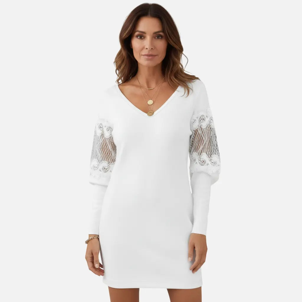 Velqlo | Robe élégante à col en V en dentelle pour femmes, idéale pour les occasions spéciales