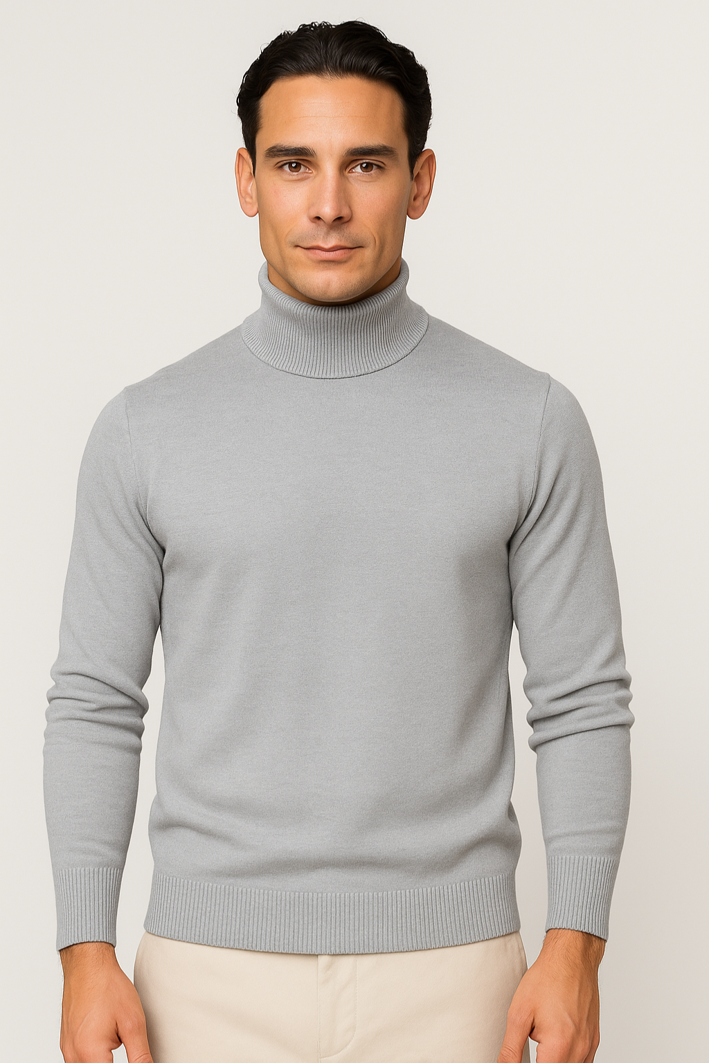 Pull à col roulé pour homme Velqlo – Mélange de laine à côtes