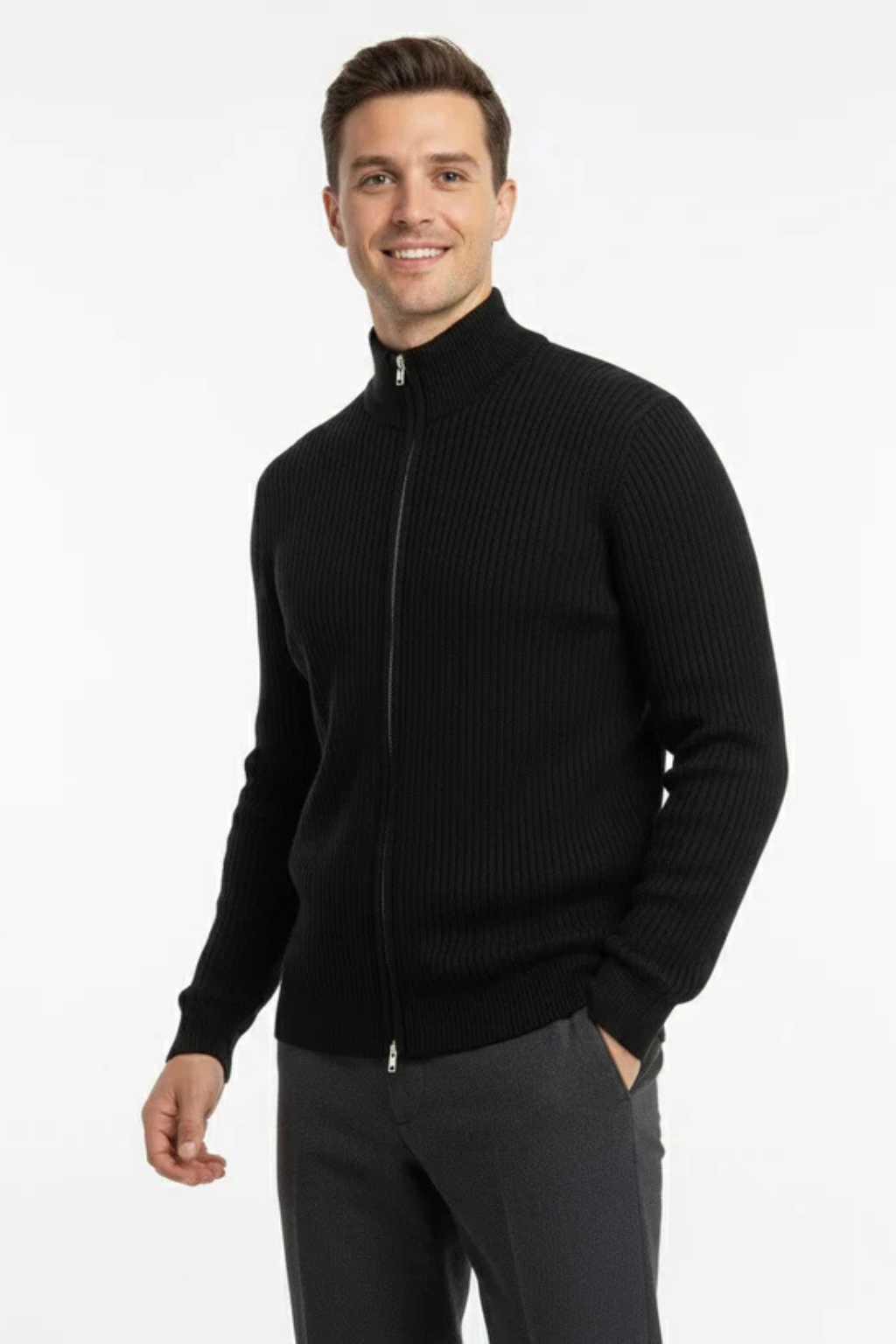 Gilet Tricoté Zippé Velqlo pour Homme – Mélange de Laine