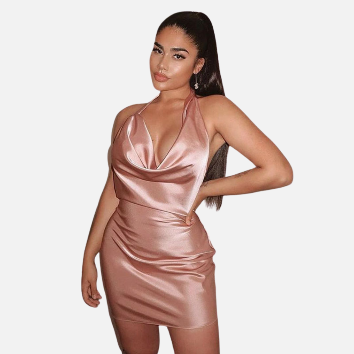 Velqlo | Mini-robe en satin pour femmes pour les fêtes estivales, dos nu