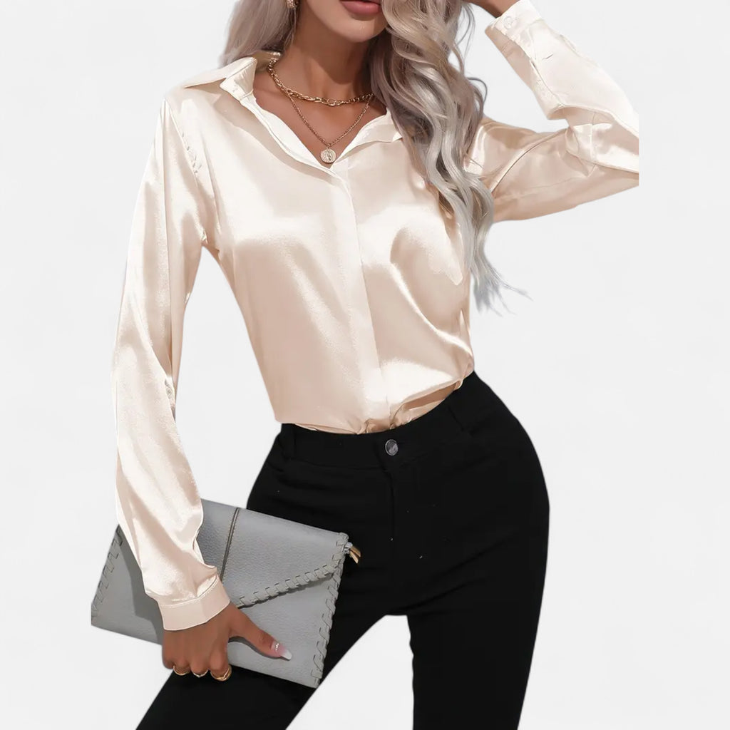 Velqlo | Women’s Dark Blue Single-Button Shirt – Modern Seasonal Elegance