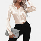 Velqlo | Women’s Dark Blue Single-Button Shirt – Modern Seasonal Elegance