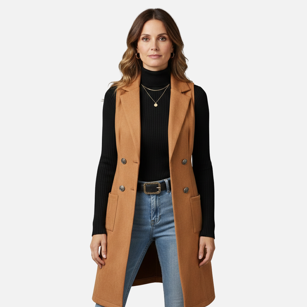 Velqlo | Gilet en daim pour femme, coupe ajustée, style rétro élégant