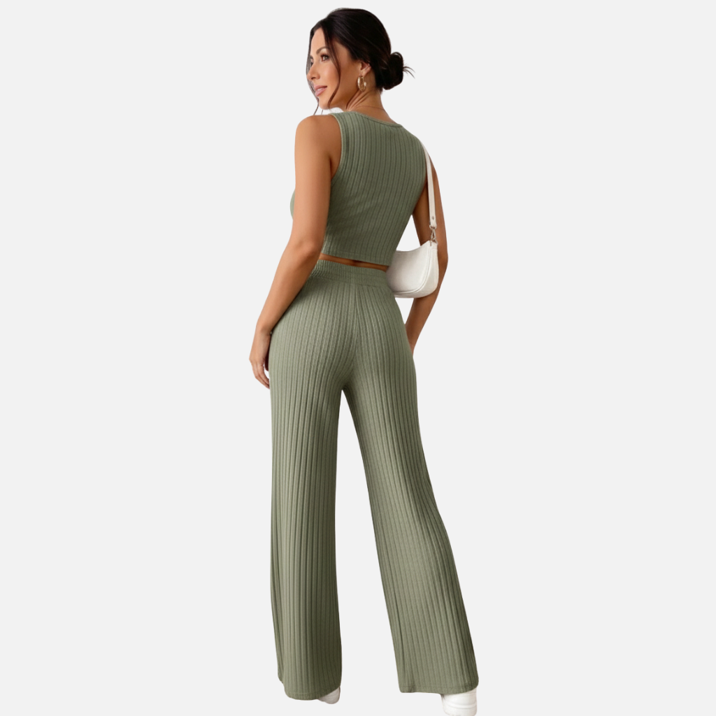 Velqlo | Ensemble gilet en maille et pantalon taille haute pour femme