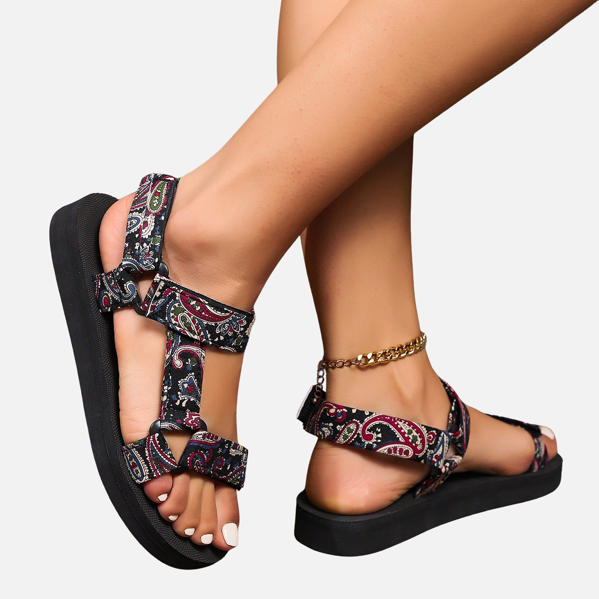 Velqlo | Sandales plates pour femmes en fibres naturelles, confortables pour l'été