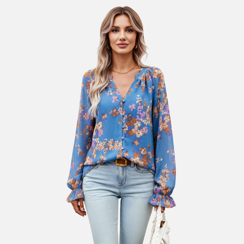 Velqlo | Chemisier floral à manches longues pour femmes, coupe ample