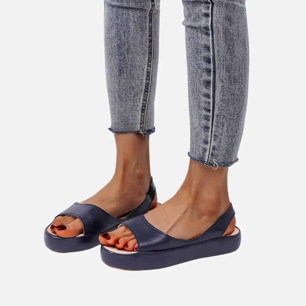 Velqlo | Sandales ouvertes en cuir pour femmes avec bride arrière