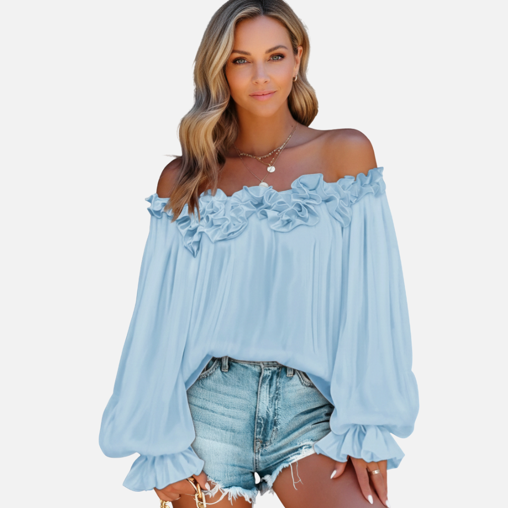 Velqlo | Chemisier à manches volantées pour femme Haut ample décontracté