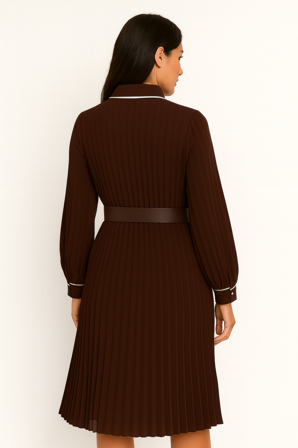 Robe Midi à Manches Longues Ceinturée Velqlo pour Femme