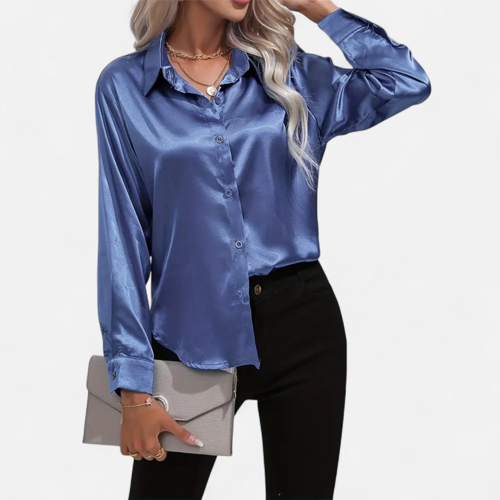 Velqlo | Blouse en Satin pour Femmes avec Col Noté
