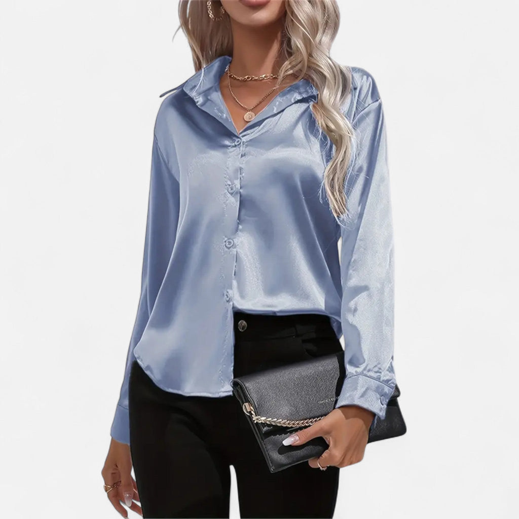 Velqlo | Blouse en Satin pour Femmes avec Col Noté