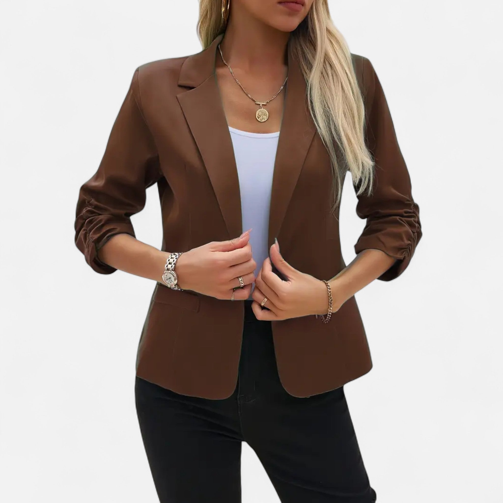 Velqlo | Blazer Décontracté Femme à Devant Ouvert Manches 3/4