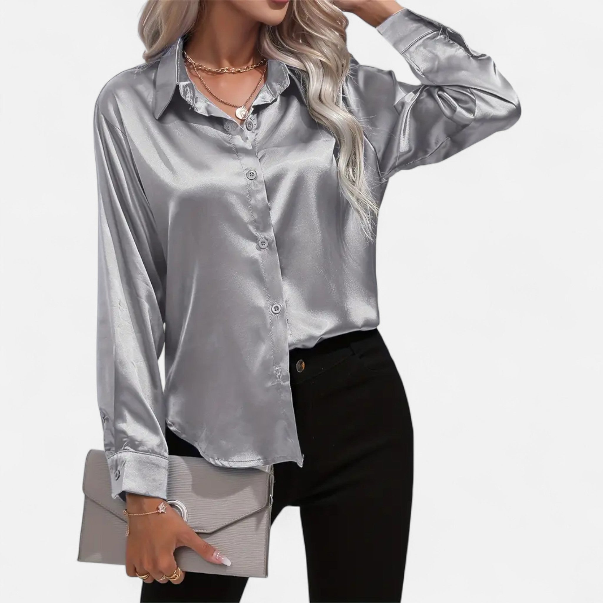 Velqlo | Blouse en Satin pour Femmes avec Col Noté