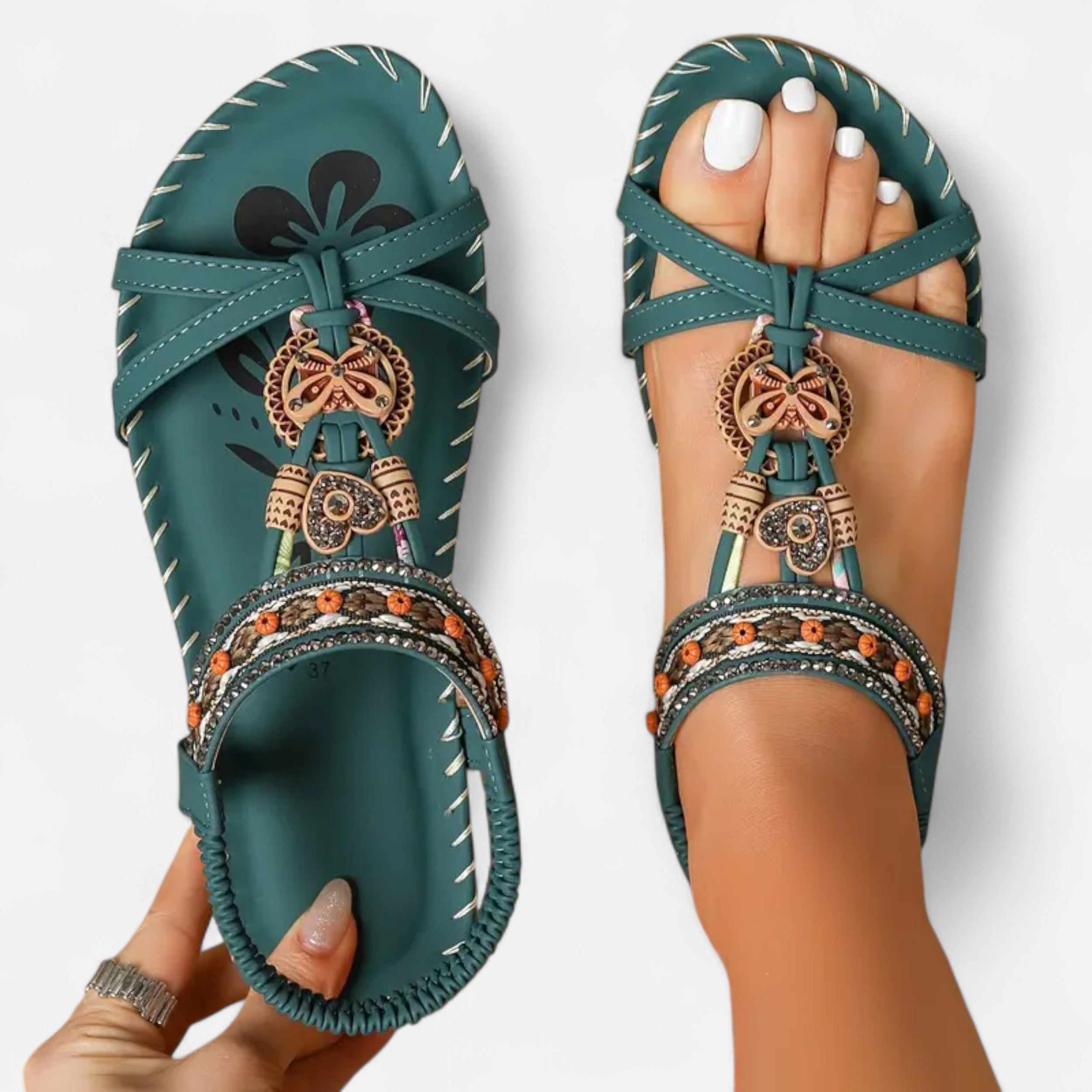 Velqlo | Women’s Rhinestone Butterfly Sandals – Boho Summer Charm
