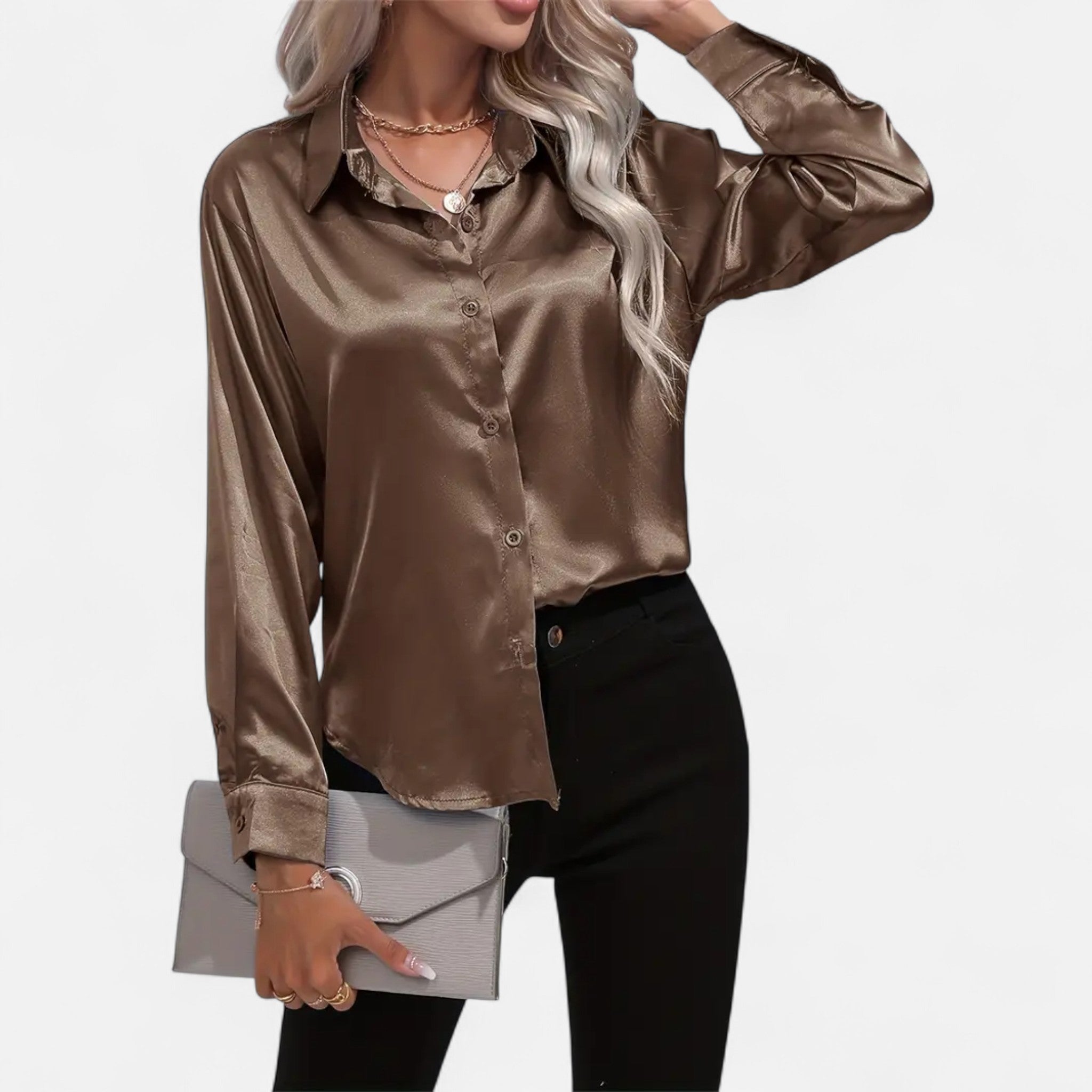 Velqlo | Blouse en Satin pour Femmes avec Col Noté
