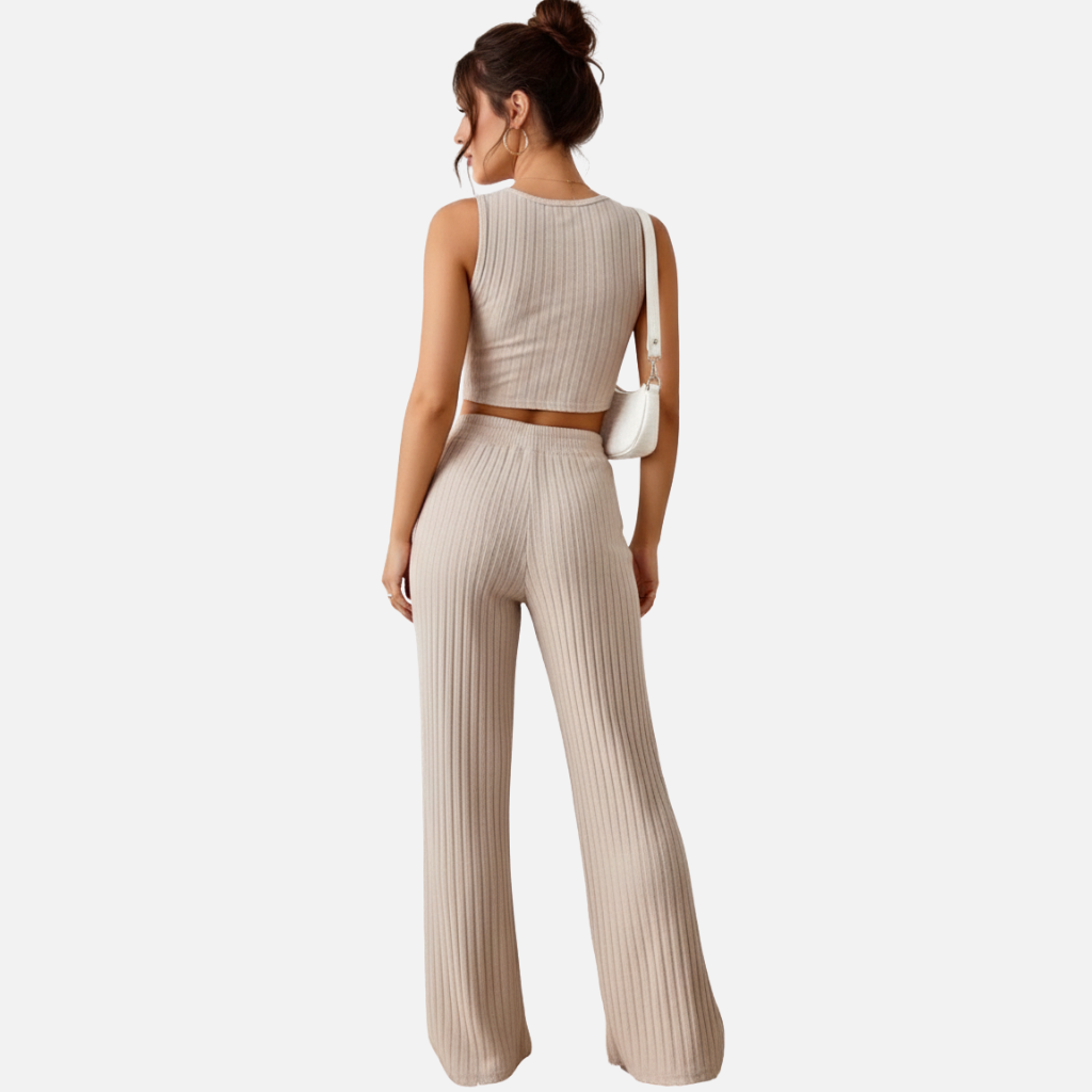 Velqlo | Ensemble gilet en maille et pantalon taille haute pour femme