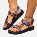 Velqlo | Sandales plates pour femmes en fibres naturelles, confortables pour l'été