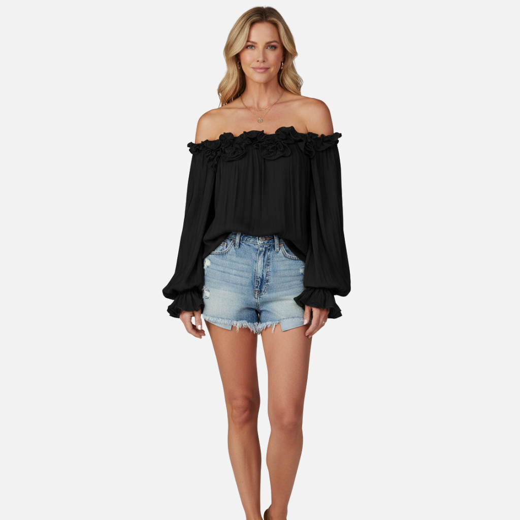 Velqlo | Chemisier à manches volantées pour femme Haut ample décontracté