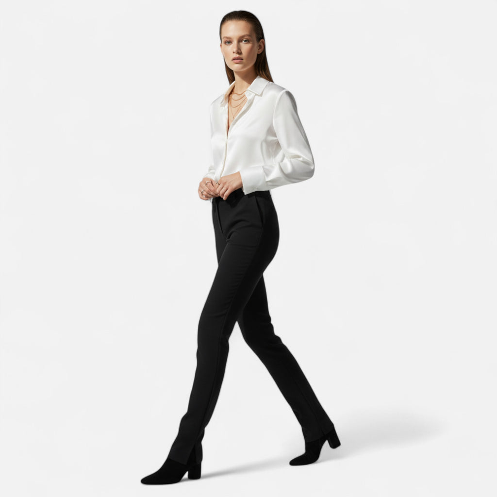 Velqlo | Women’s Dark Blue Single-Button Shirt – Modern Seasonal Elegance