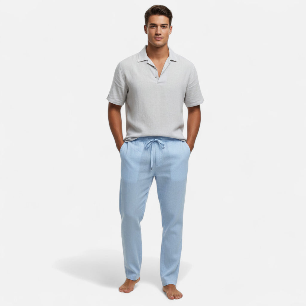 Velqlo | Men’s Beige Linen Pants – Relaxed All-Season Comfort