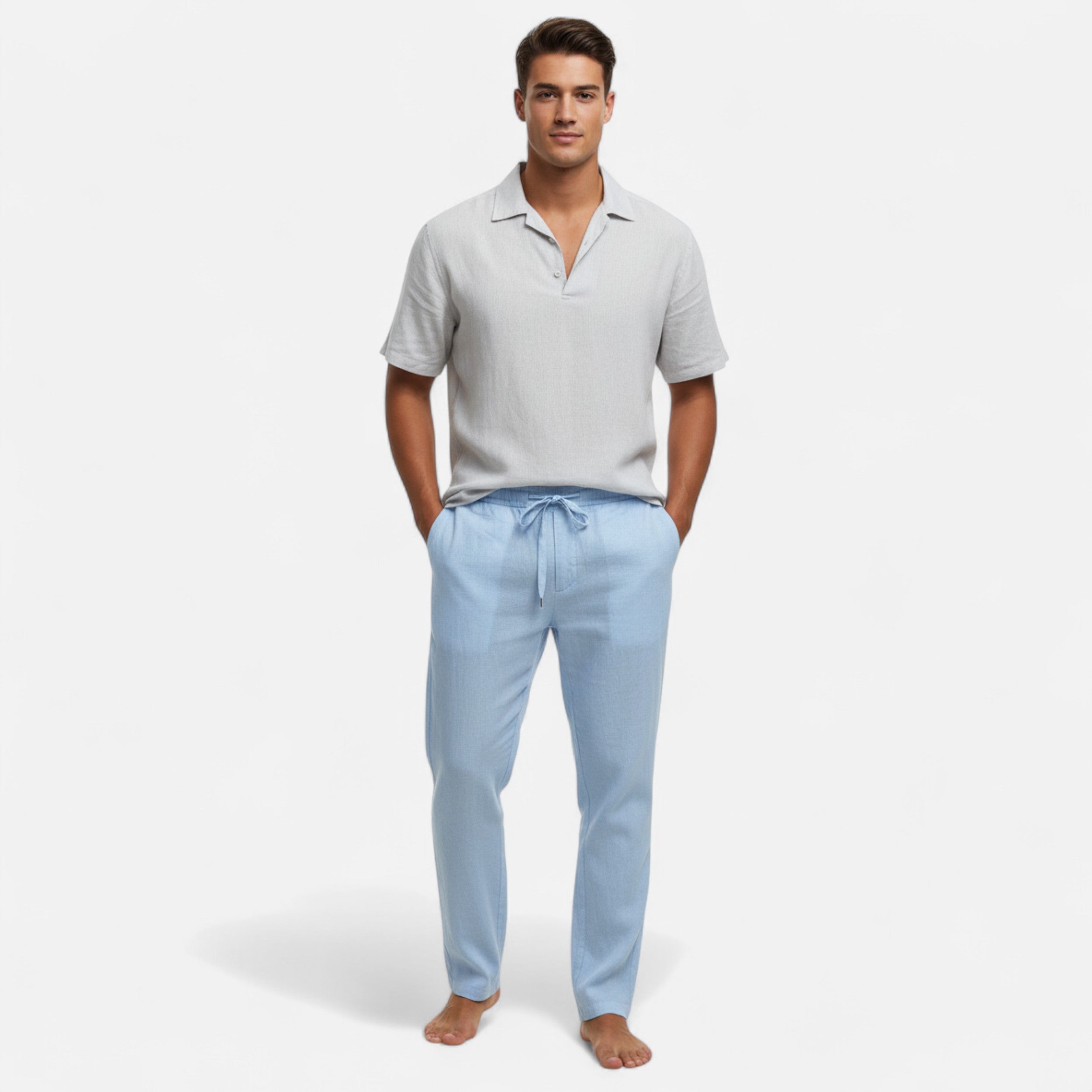 Velqlo | Men’s Beige Linen Pants – Relaxed All-Season Comfort