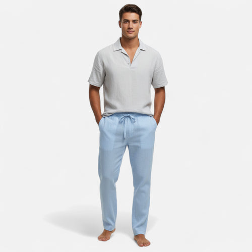 Velqlo | Men’s Beige Linen Pants – Relaxed All-Season Comfort