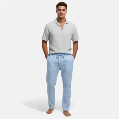 Velqlo | Men’s Beige Linen Pants – Relaxed All-Season Comfort