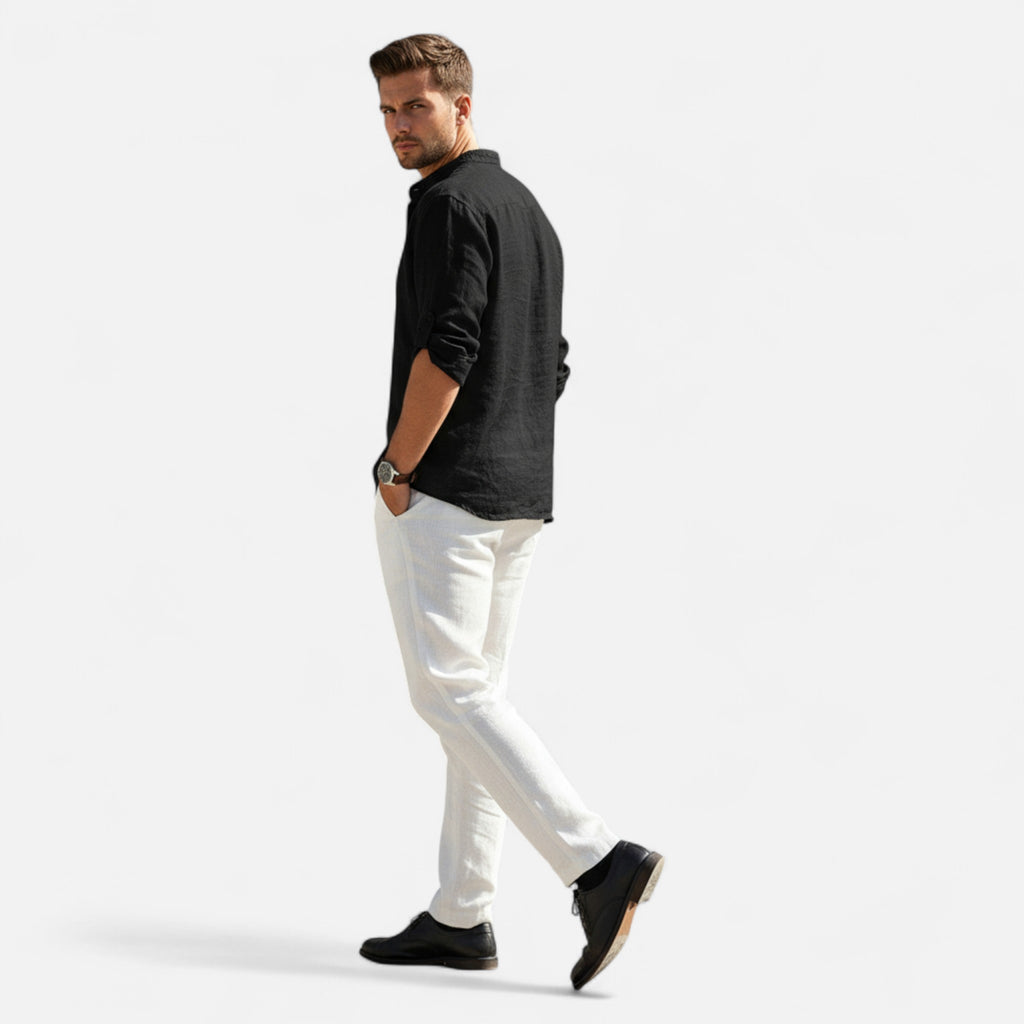 Velqlo | Men’s Shirt – Cotton Linen Long Sleeve Casual Elegance