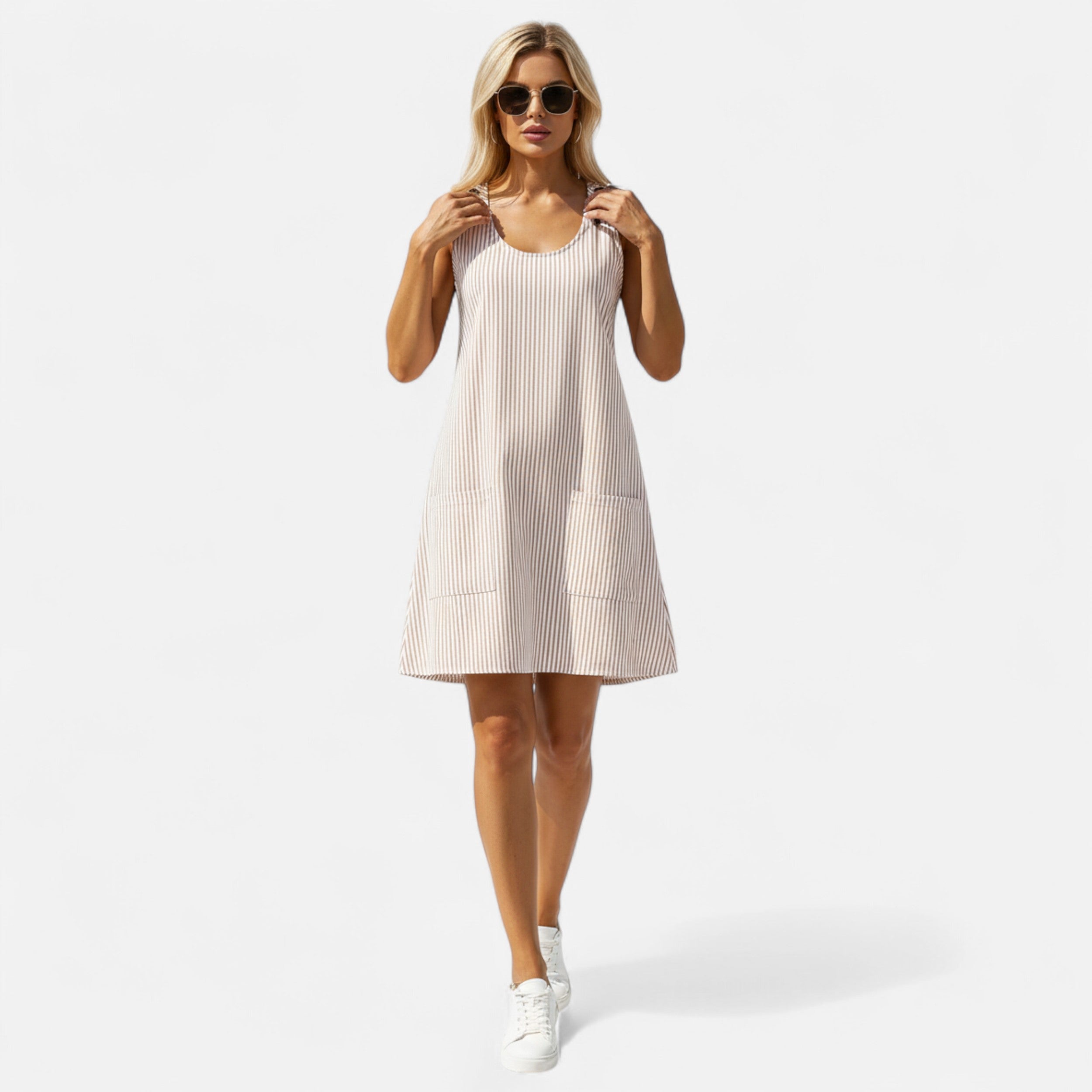 Velqlo | Women’s Striped A-Line Dress – Casual Summer Elegance