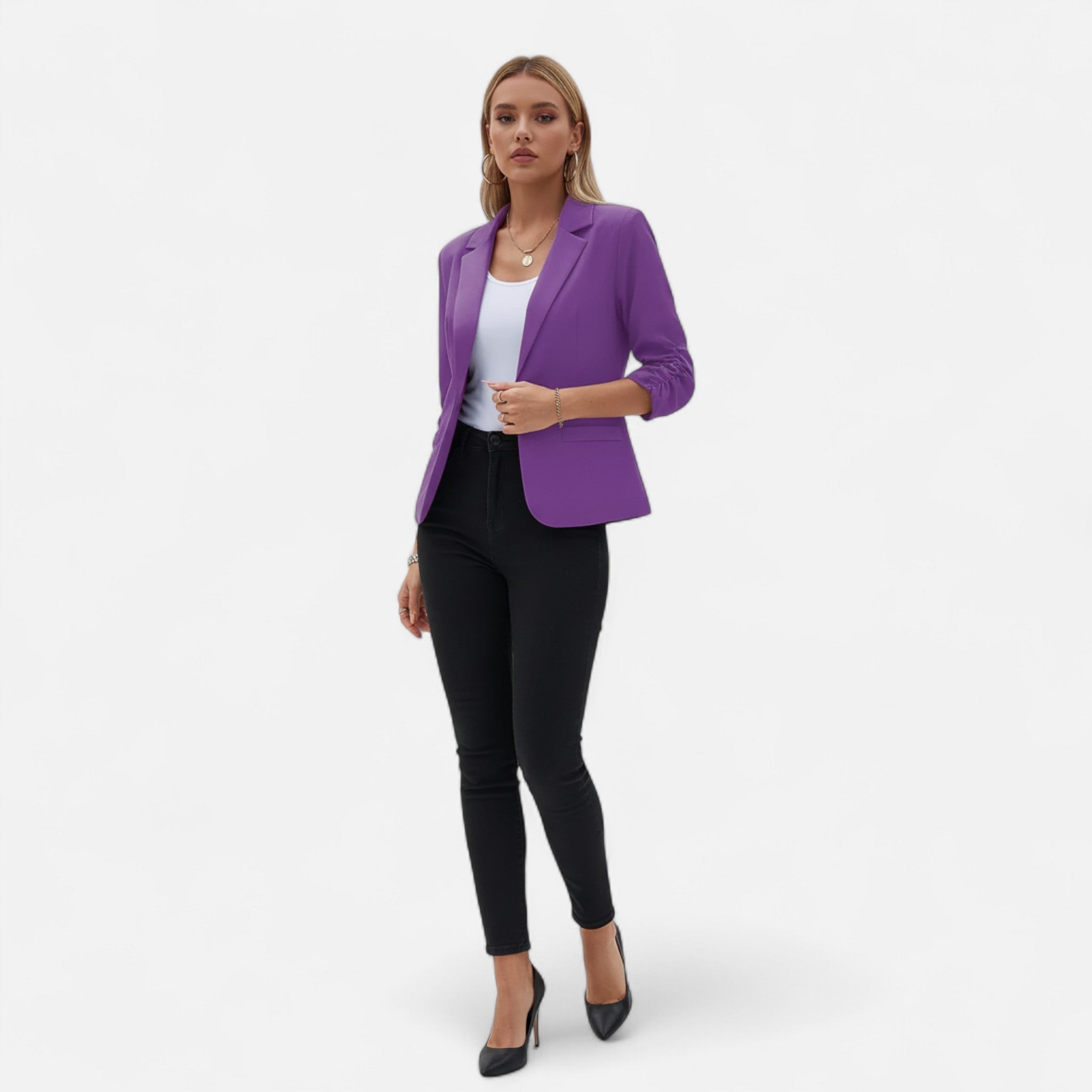 Velqlo | Blazer Décontracté Femme à Devant Ouvert Manches 3/4