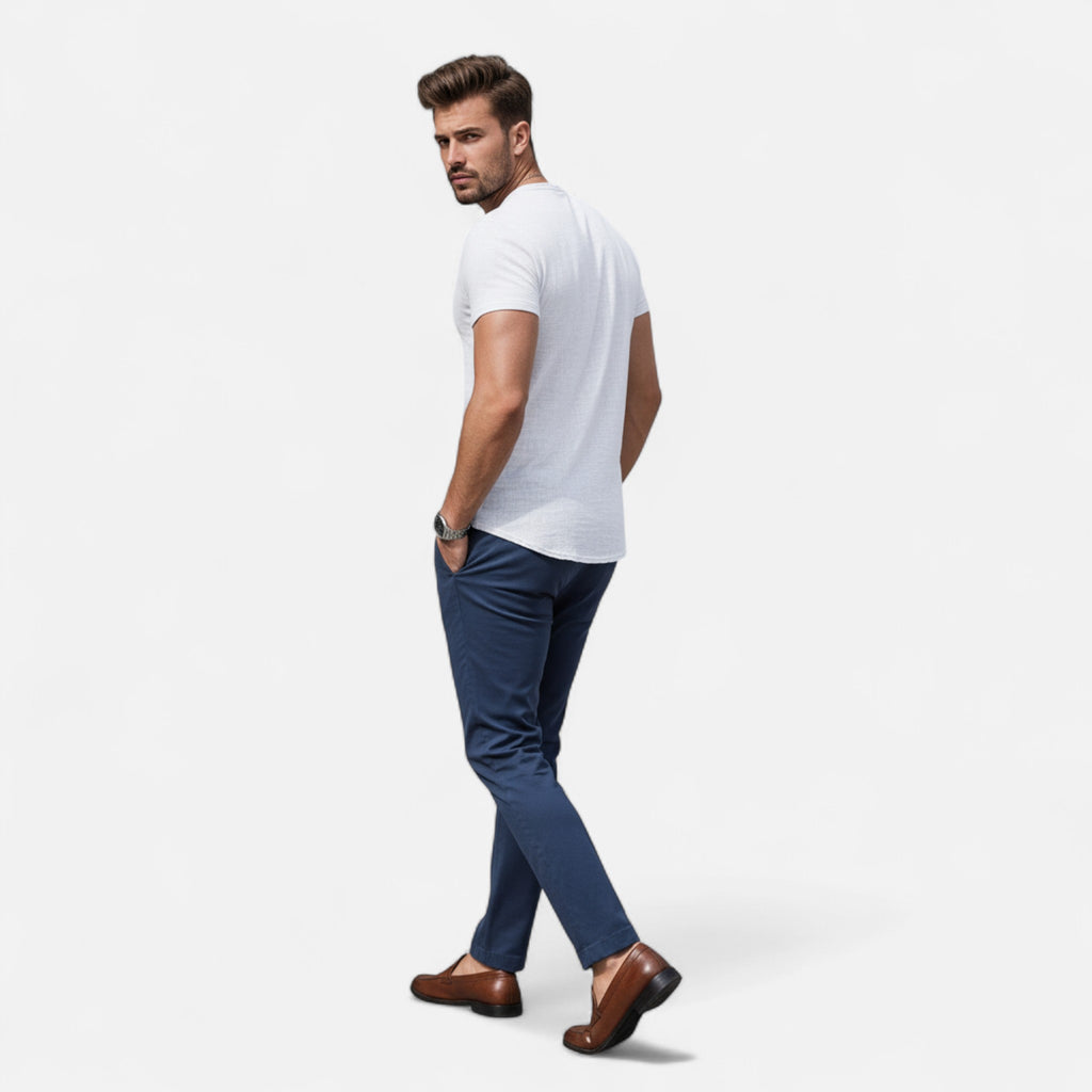 Velqlo | Men’s Henley Shirt – Short Sleeve Deep V-Neck Elegance