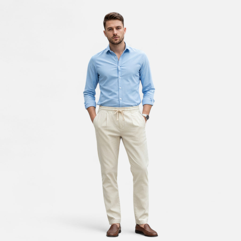 Velqlo | Men’s Trousers – Cotton Linen Straight Fit Elegance