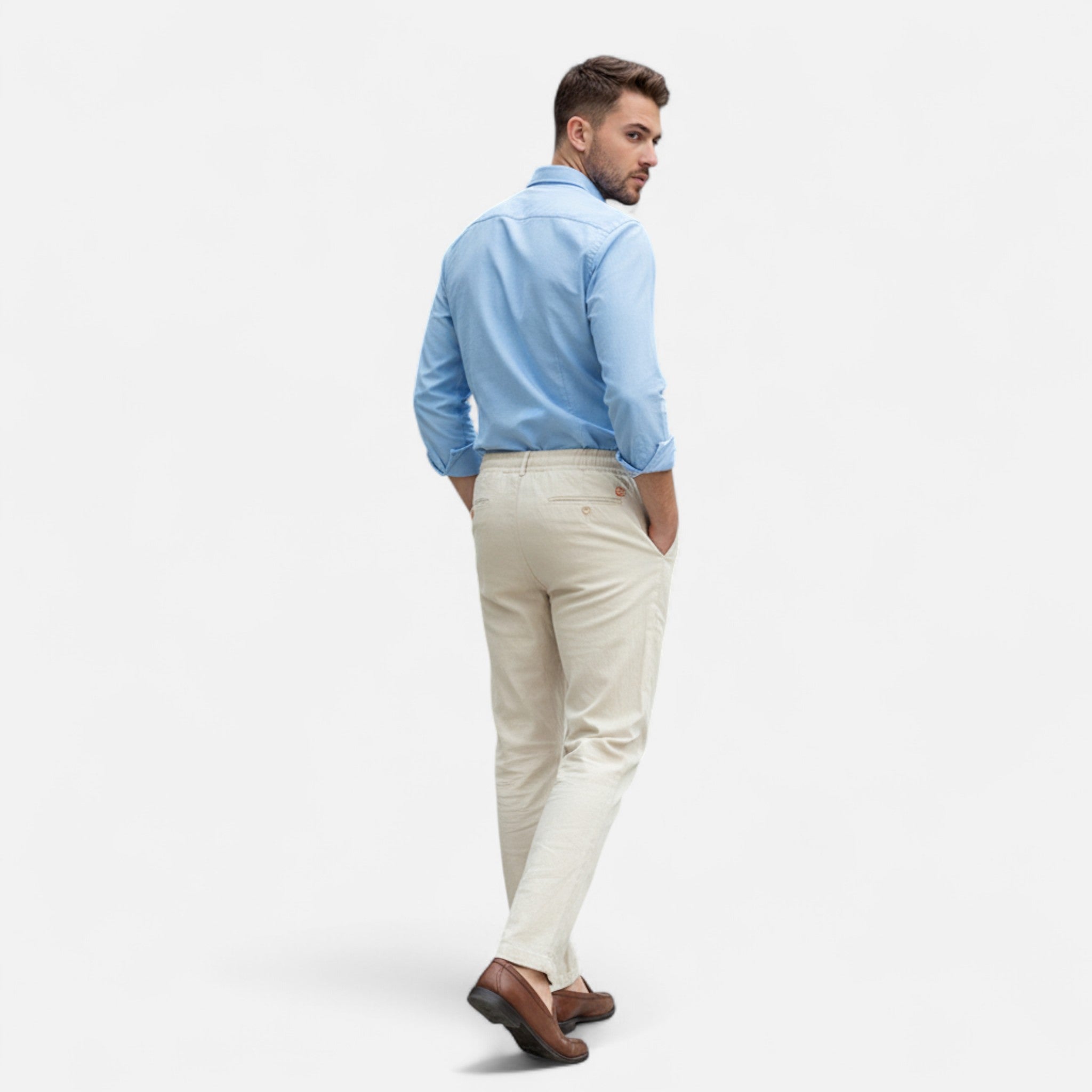 Velqlo | Men’s Trousers – Cotton Linen Straight Fit Elegance