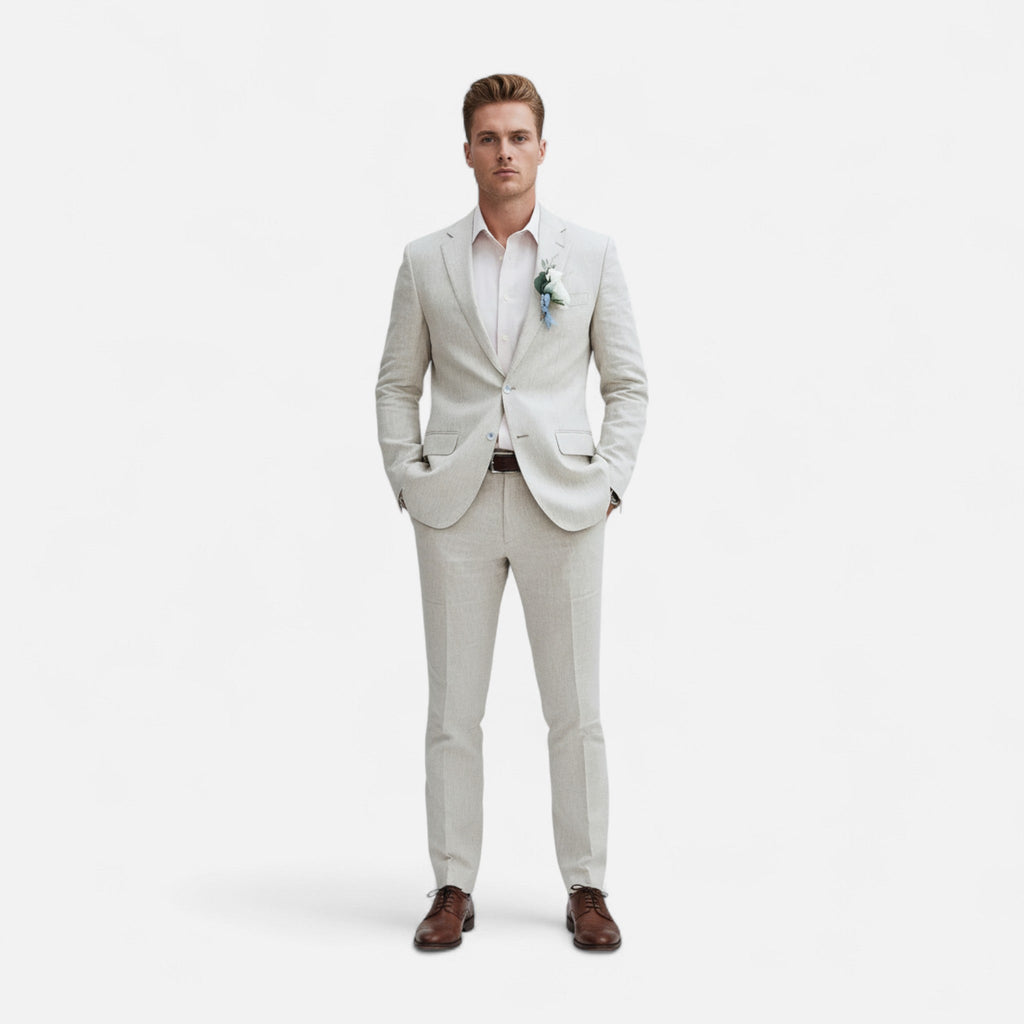 Velqlo | Ensemble de Costume en Lin pour Homme à Simple Boutonnage
