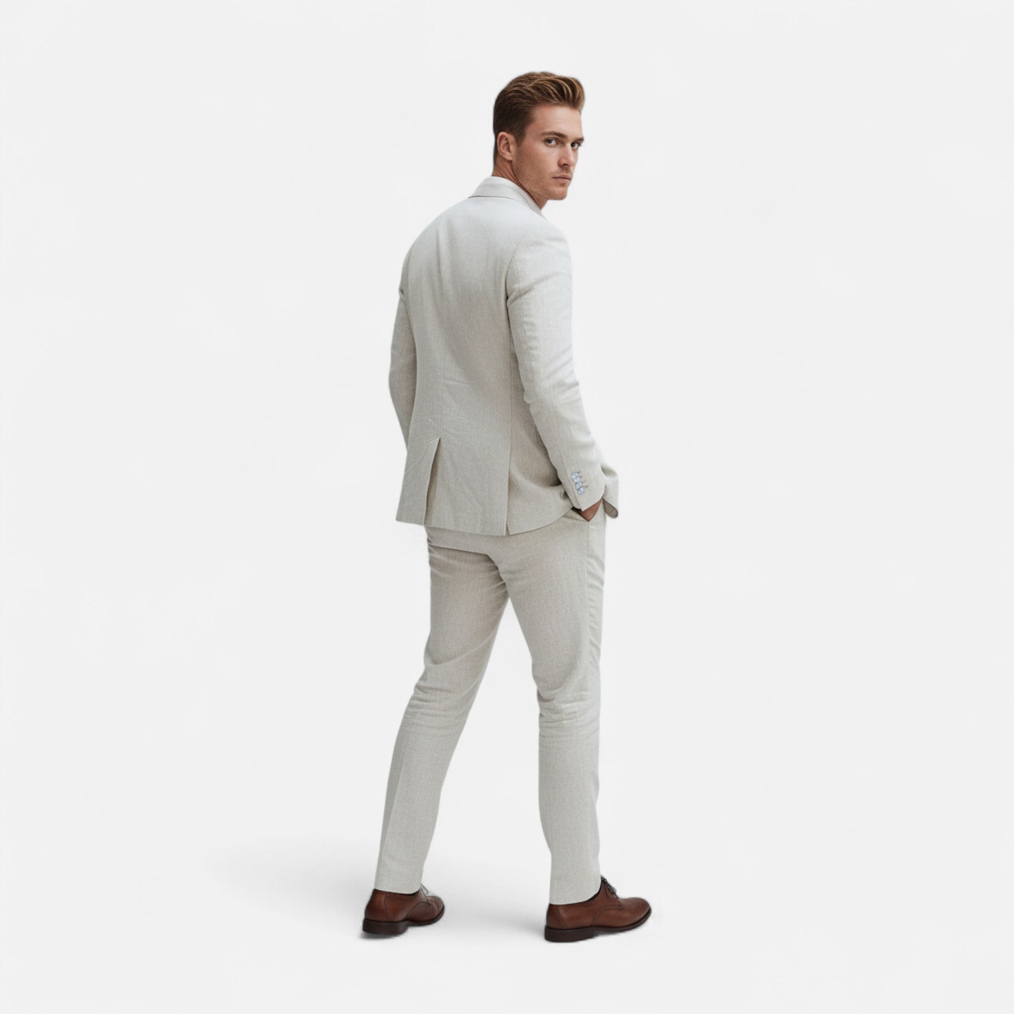 Velqlo | Ensemble de Costume en Lin pour Homme à Simple Boutonnage